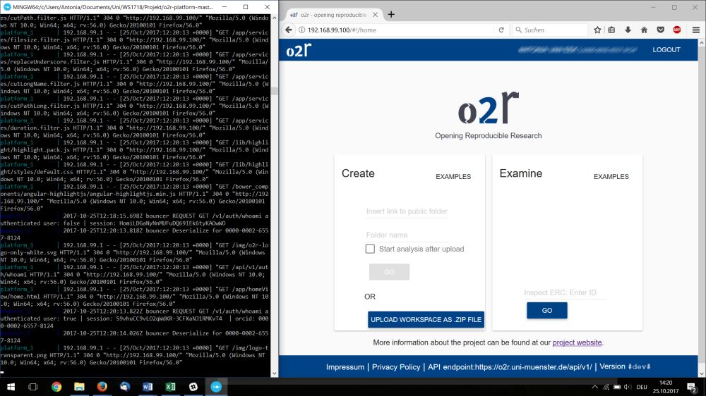 o2r screenshot: Windows 10 with Docker Toolbox