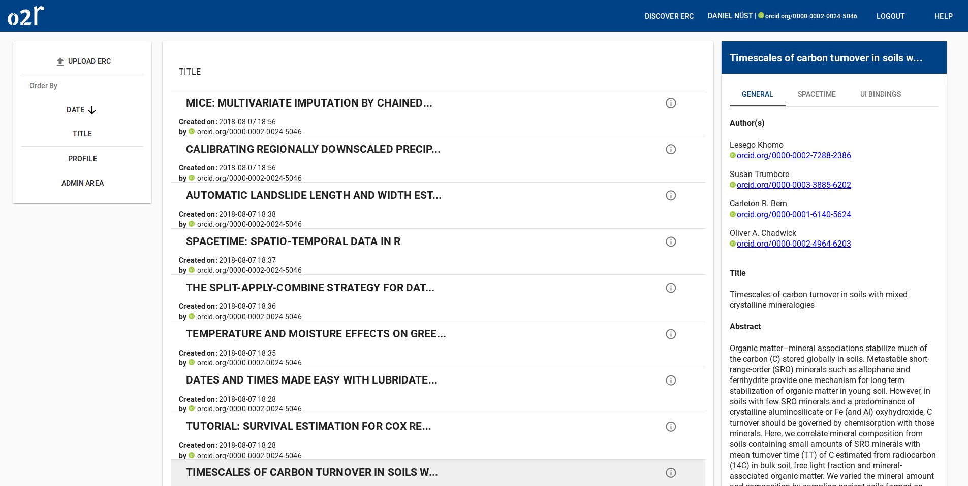 o2r screenshot 1: listing of compendia